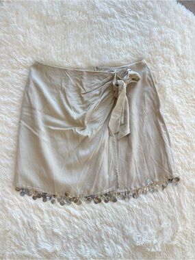 Jason Wu Cream Tie-Waist Mini Skirt with Coin Fringe